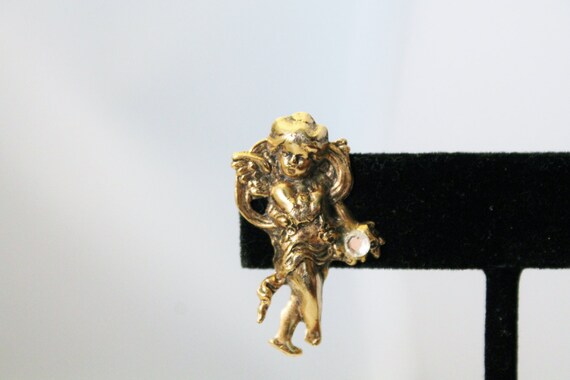 Vintage Golden Angel With Rhinestone/ Crystal Pin… - image 1