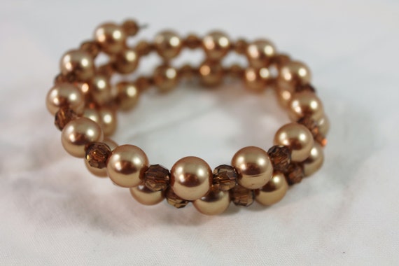 Beautiful Amber Color Faux Pearl and Plastic Bead… - image 1