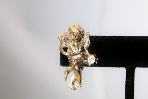 Vintage Golden Angel With Rhinestone/ Crystal Pin… - image 2
