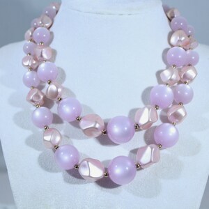 Pretty Double Strand Pink And Golden Plastic Bead Necklace - Japan