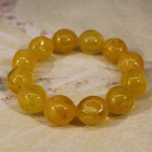 Plastic Yellow Marble Look Stretch Beaded Bracelet