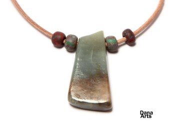 Leather cord necklace - trade beads and soap stone pendant
