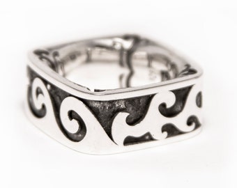 Square Ocean Waves Wide Ring- in Sterling Silver