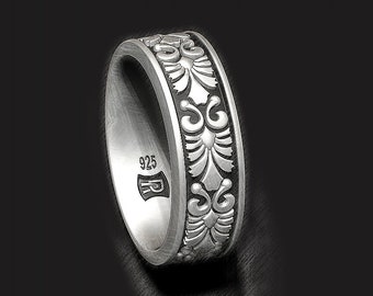 Greek flor style band in sterling silver