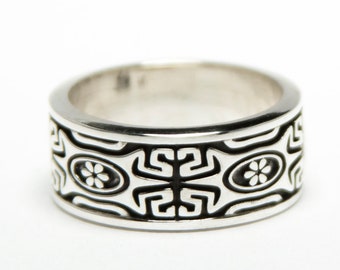 Hawaiian Turtle with flowers silver ring