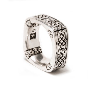 Square Celtic Knot Ring With Patterns in Sterling Silver - Etsy