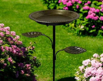 Metall-Vogeltränke mit Blattdesign - Gartendekor für den Außenbereich, stehende Vogelfutterschale