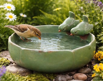 Baño de cerámica para pájaros con decoración de jardín, comedero para exteriores, adorno decorativo para patio.
