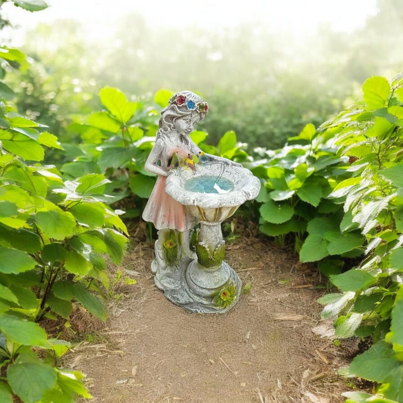 Solar Bird Bath Garden Statue With LED Light, Outdoor Yard Decor, Solar ...