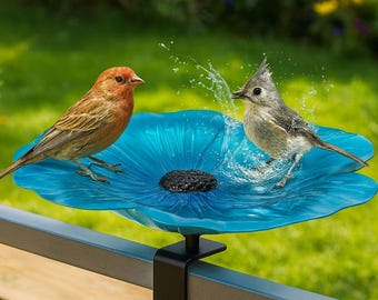 Cuenco decorativo de metal con forma de flor para agua: accesorio con abrazadera para jardín y balcón, ideal para exteriores.
