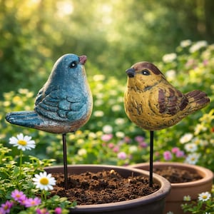 Zement Vogel Pflanzenstecker, rustikale Gartendekoration, Blumentopfverzierung, Outdoor Yard Art Geschenk