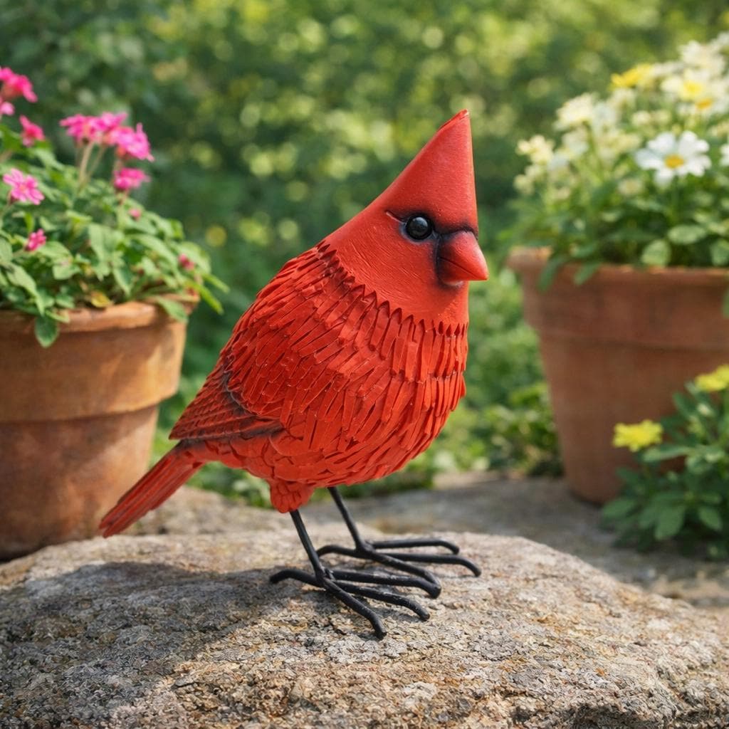 Cardinal Bird Ornament, Resin Red Bird Garden Decor, Outdoor Yard