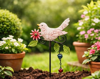 Metal Bird Garden Stake – Iron Yard Art Decor for Garden & Planters