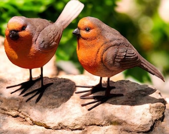 Hand-Painted Resin Robin Figurine • Garden Shelf Decor • Outdoor Bird Ornament