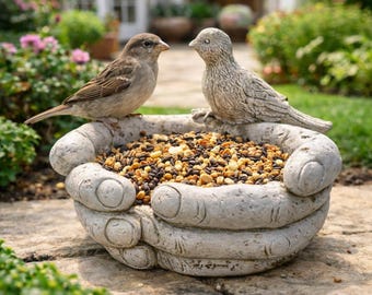 Resin Bird Feeder Hand Sculpture Garden Decor Outdoor Patio Bird Lover Gift Table Yard
