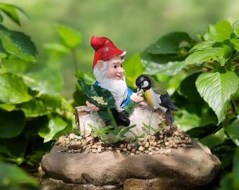 Kabouter Voedende Vogel Tuin Standbeeld Hars Buitenbeeldje Grillig Tuindecor Wildlife Sculptuur