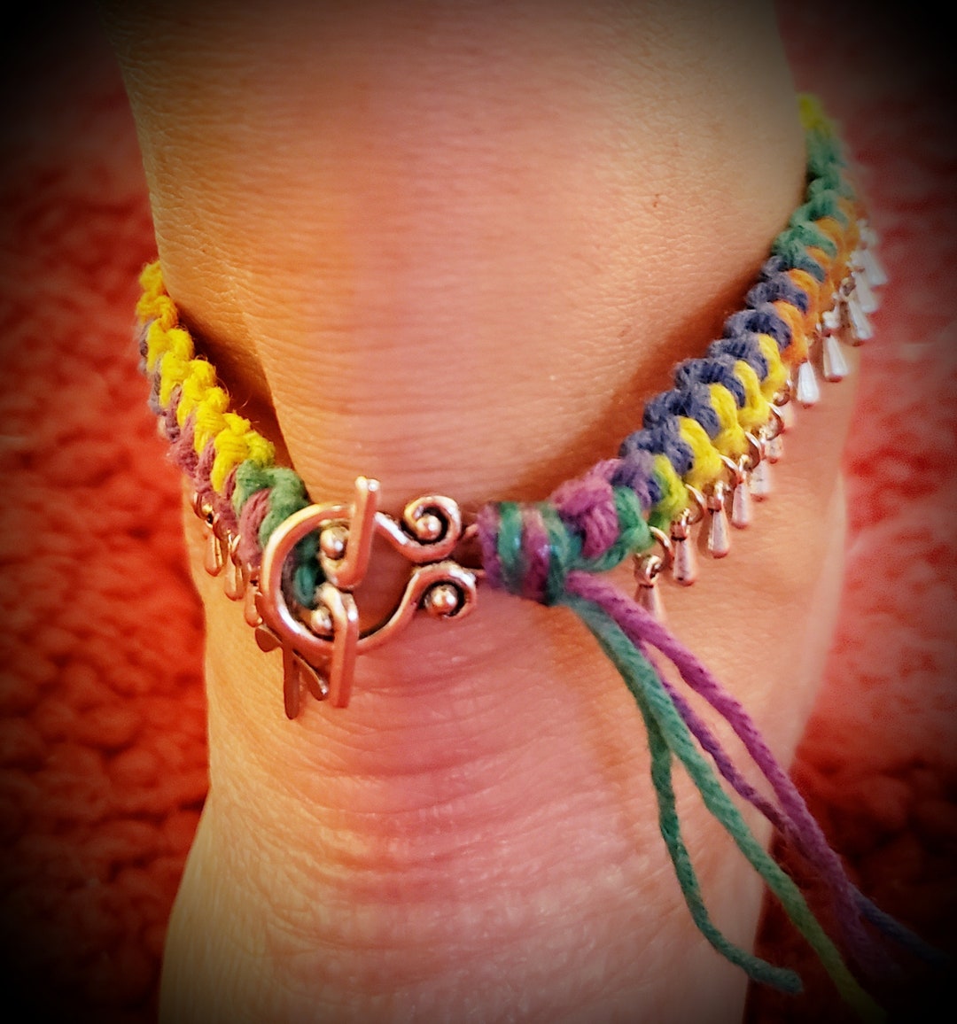 Hippy Boho Ankle Bracelet, Rainbow Ankle Bracelet, Hemp Bracelet