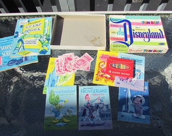 Disneyland Fun Box 1955 Rare Whitman Coloring Books Stamps Trading Cards