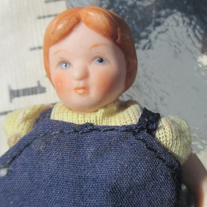 Porcelain Dollhouse Doll Child Overalls Vintage