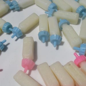 Midcentury Dollhouse Nursery Plastic Baby Bottles Pink Blue Vintage Grandma Stovers Miniatures