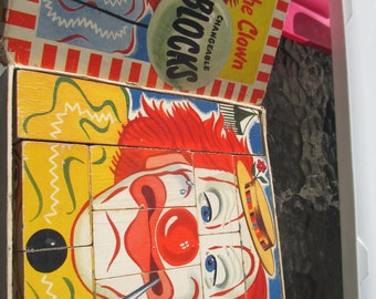1949 Bozo the Clown Puzzle Changeable Block Paper Wood Rare
