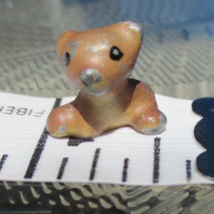 Miniature Teddy Bear Figurine Hand Painted Pewter Vintage Dollhouse