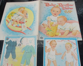 Baby Brother & Sister Paper Doll Book 1958 Uncut #1961 Whitman