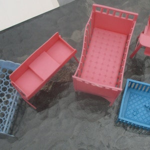 Dollhouse Nursery Midcentury Plastic Furniture Pink Blue Vintage Allied Superior MPC 1950s LOT Bundle