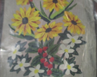 Vintage Crewel Embroidery Kit Pure Linen Stamped Brown Eyed Susans Designer