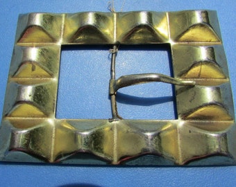 Art Deco Large Brass Buckle Rectangle Gold Geometric