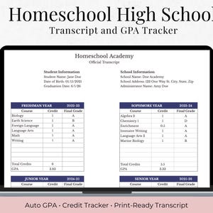 Homeschool High School Transcript Template Google Sheets, GPA Calculator, Credit Tracker, College Ready Record Keeper, Google Sheet Template