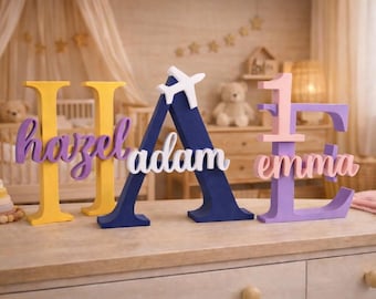 Personalized Name Sign with Initial, Custom Nursery Decor, Letter Name Sign, Kids Room Decor, Baby Gift, Name with Age or Icon Option