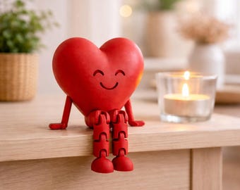 Niedliche Herz Buddy Figur - Gelenkiges sitzendes Herz, 3D gedrucktes Valentinstag Geschenk, Schreibtischschmuck, Regalsitzer, Geburtstagsgeschenk