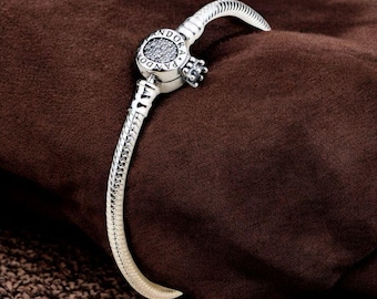 S925  Bracelet  Sterling Silver Snake Chain Bracelet: Heart Clasp Christmas Gift