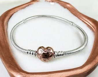 Pandora Moments Sterling Silver Snake Chain Bracelet: Heart Clasp Christmas Gift