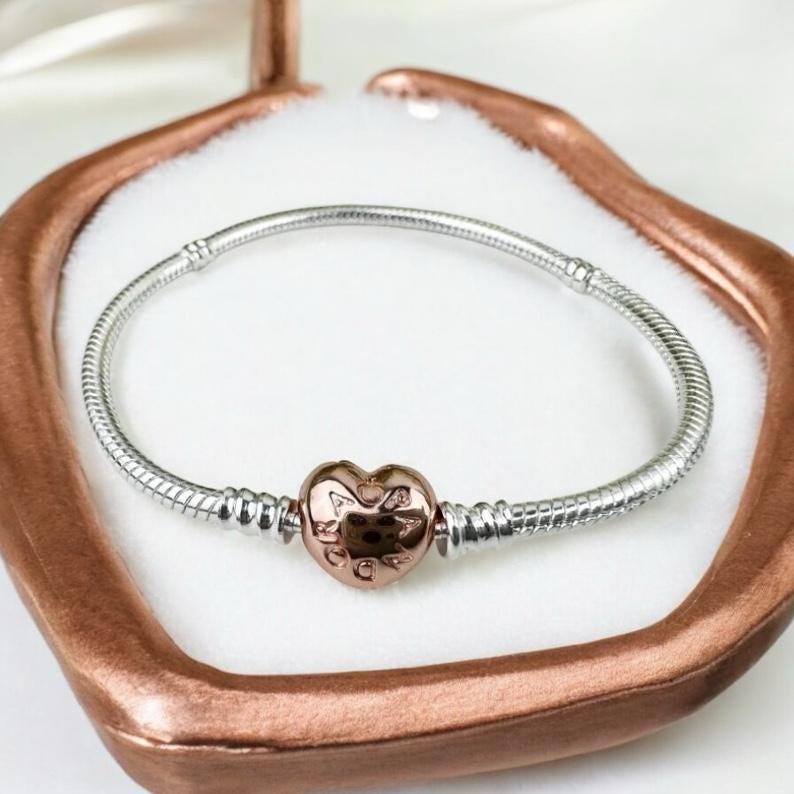 Pandora S 925 Moments Sterling Silver Snake Chain Bracelet: Heart