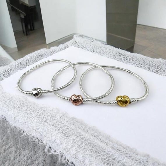 S925 Moments Sterling Silver Snake Chain Bracelet: Heart Clasp - Etsy