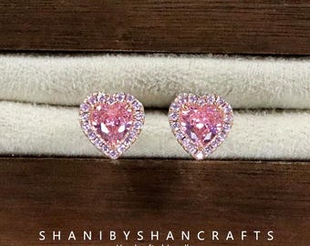 S925 Sterling Silver Heart-Shaped Zirconia Earrings for Women, Pink Diamond and Heart Earrings