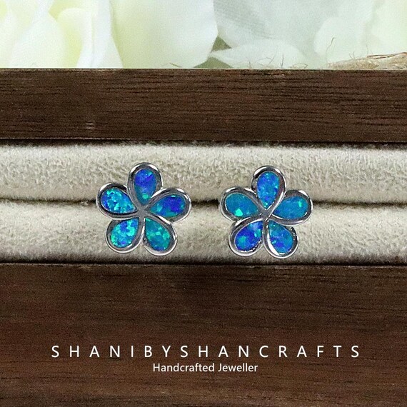 Frangipani Flower Stud Earrings, Opal Tropical Earrings, Vacation Style Jewelry, Whimsical Gift for Women & Girls
