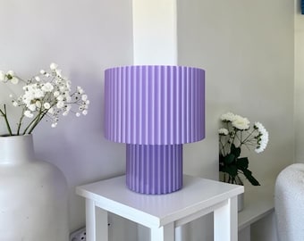 Handmade Lavender Pleated Mushroom Lamp, Fluted Bedside Light, Modern Decor