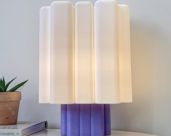 Lilac Stone Textured Lamp – Modern Fluted Bedside Light, 3D Printed Home Decor