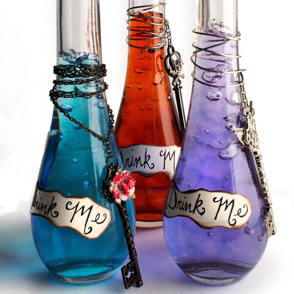Drink Me - BLACKLIGHT Glowing Blue Alice in Wonderland Potion Display Vial