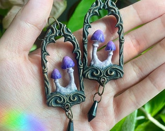 Purple Mushroom - Gothic Window Earrings