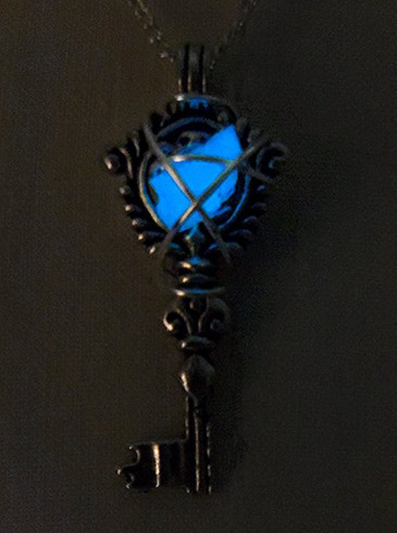 GlowintheDark Key Necklace Silver or Bronze Etsy