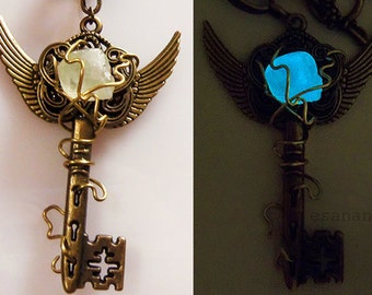 Electric Spark - Glow in the Dark Steampunk Key Necklace
