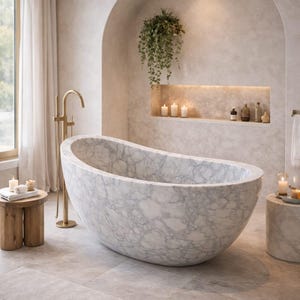 Lyxigt handgjort marmorbadkar | Fristående badkar i natursten | Lyxig spa-badrumsdesign