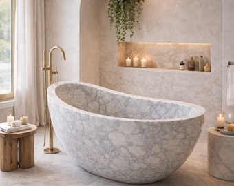 Luxury Handcrafted Marble Bathtub | Freestanding Natural Stone Tub | High-End Spa Bathroom Design