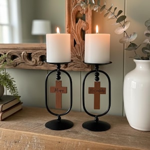 Wooden Cross Candle Holder | “He Comforts” and “Hope” | Sympathy, Grief & Encouragement Gift