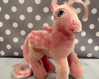My Little Pony G1 So Soft SS Hippity Hop Pink Bunny flocked pegasus Vintage MLP white pony MLP Retro Fuzzy Pink hair!