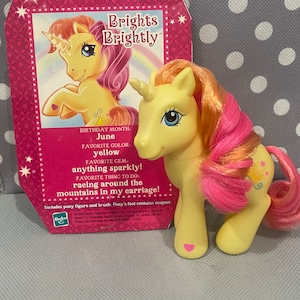 My Little Pony G3 Glitter Unicorn Pony Brights Brightly 2006 Mint out of Box with backcard Vintage MLP pony MLP Retro